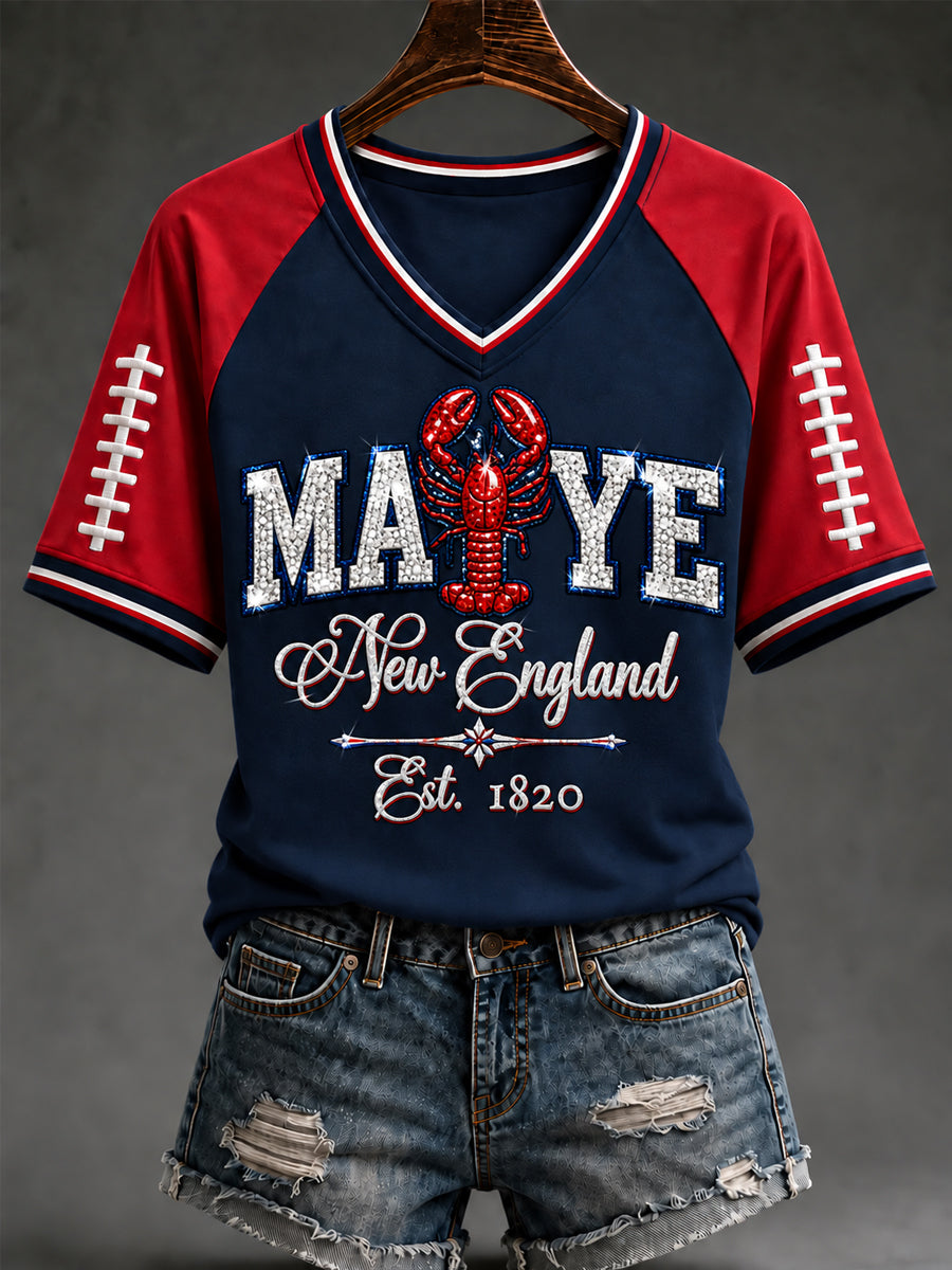 Women's Football Gameday Gift For Football Fans Casual V-Neck Tee